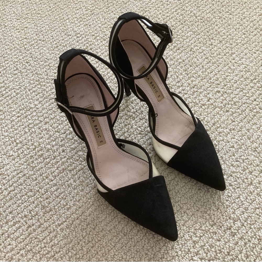 Zara Basic Black Pointed Toe Shoes High Heel Size… - image 2